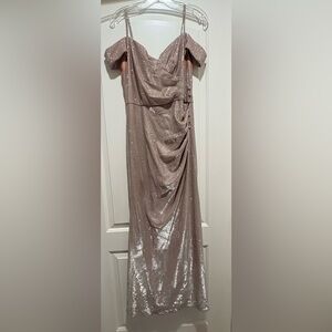 Oleg Cassini Strapless Sequin Dress in Rose Gold
